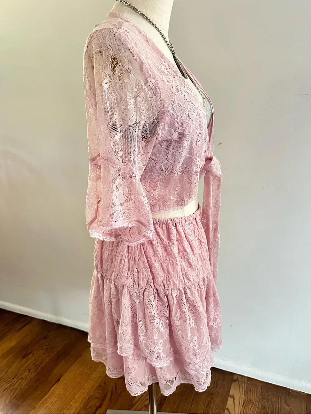 Free People Dusty Pink Lace Cutout Dress Romantic Coquette Boho Dress NWT - Picture 5 of 6